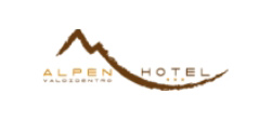 Logo dell'Alpen Hotel Valdidentro con montagna stilizzata e tre stelle.